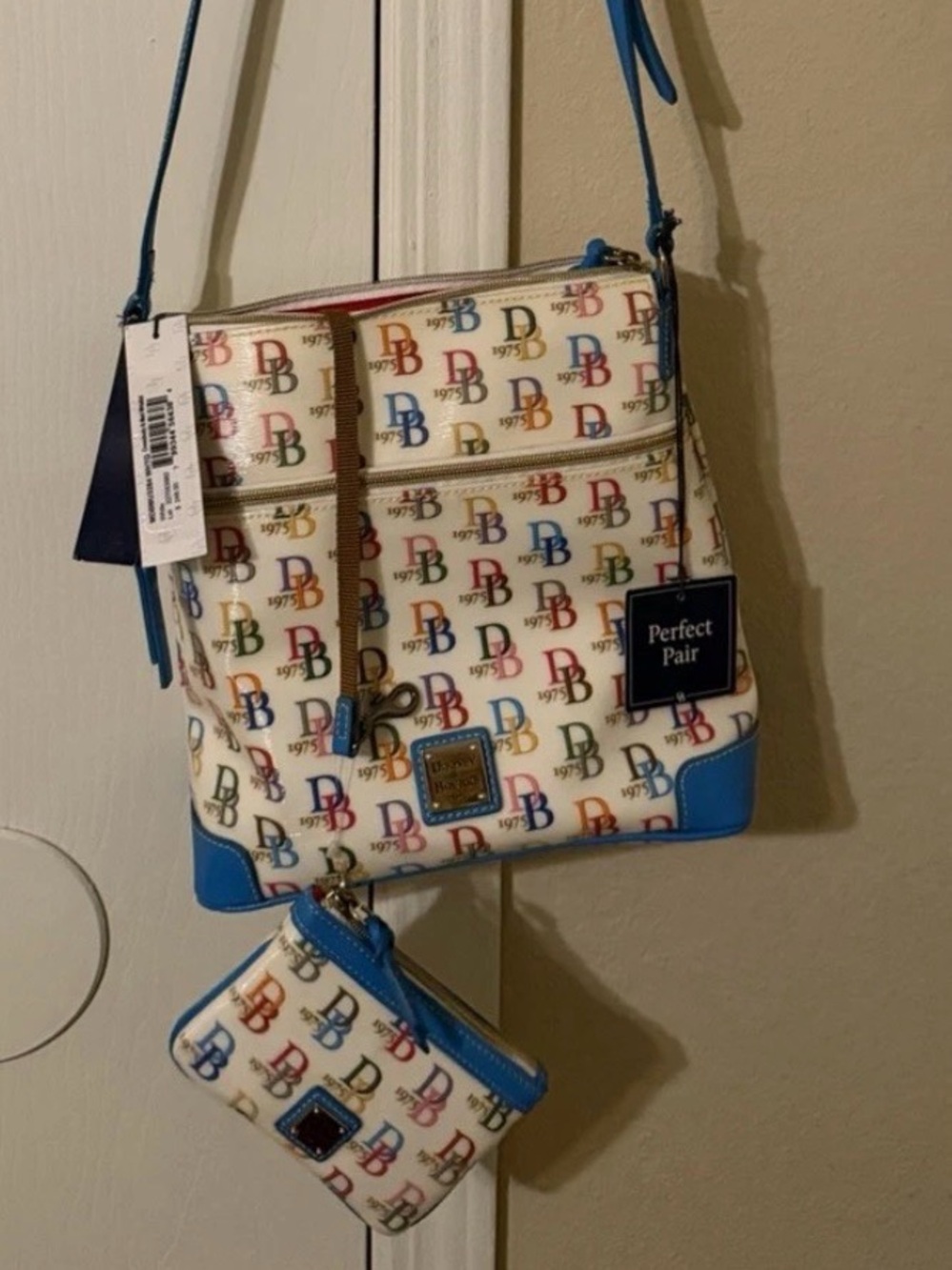 *RARE BNWT* Dooney and Bourke White Crossbody DB75 Collection Rainbow Monogram